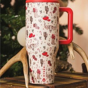HydroJug Cream and Red Western Print Travel Mug